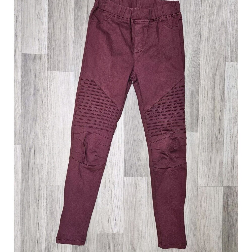 Umgee Womens Maroon Pull On Jeggings Textured Small Zip Ankle Casual